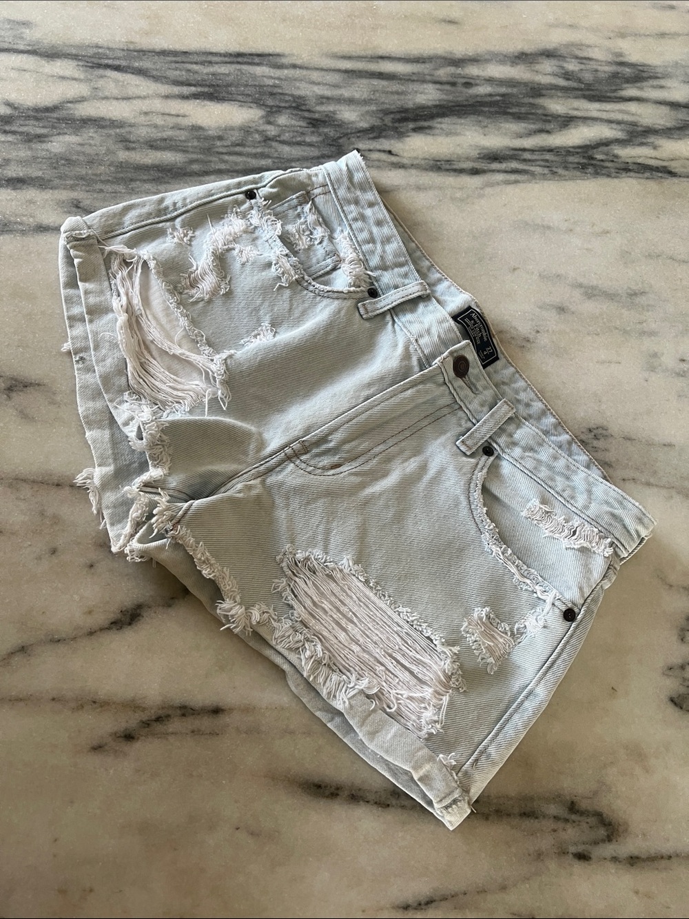 Abercrombie & Fitch Light Blue Distressed Denim Shorts
